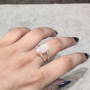 Bijoux en pierre brute bague pour femme Quartz Rose brut naturel pierre précieuse pierre de naissance d'avril bijoux à double bande bague en argent Sterling 925 - Product Image 2