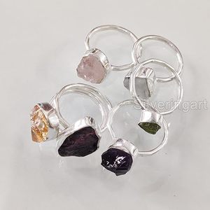 Rough Stone Jewelry Women's <b>Ring</b> Natural Emerald Sapphire Tanzanite Herkimer Gemstone Statement Jewelry 925 Sterling Silver <b>Ring</b> - Product Image 5