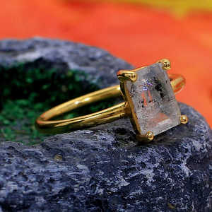 Diamant naturel Herkimer en argent sterling 92.5 Boho-Classic Bezel Set Ring Bijoux en rhodium pour mariage avec perle Herkimer - Product Image 1