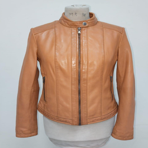 แจ็กเก็ตยาวสำหรับผู้หญิงทำจากหนังวัวแท้แบบดึงขึ้นเพื่อใช้ในชีวิตประจำวัน - Product Image 1