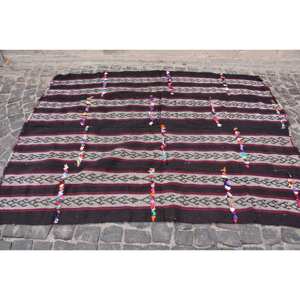 Tapis turc noir et blanc vintage, grande surface 6 'X 8', laine, latex, décor ethnique patchwork couloir rectangle pour décor de salon - Product Image 3