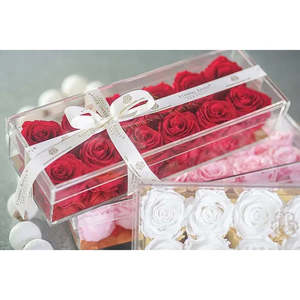 Madison Gold Twelve Roses Gift Box in Scarlet Square Decorative Preserved Flowers for Valentine's Day Mother's Day Graduation - Product Image 2