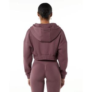 55% algodón, 45% Spandex estilo de hombro caído de gran tamaño recortado ajuste otoño mujeres clásico Capital Full-Zip Crop Hoodie nuevo estilo - Product Image 6