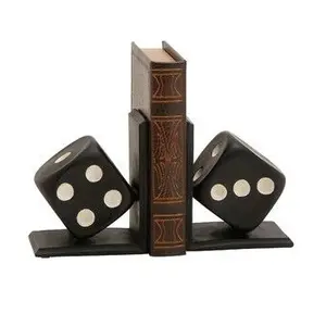 Dice Shape Design Mango Wood Book Ends for Shelves Non-Slip Bookends Heavy Duty Wooden Bookend Wholesale Manufacturer