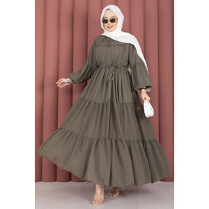 Robe en mousseline de soie kaki à superpositions avec taille élastique, style décontracté, élégant, de soirée, formel, logo personnalisé, taille unique, OEM ODM disponible - Product Image 4