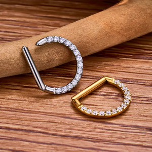 Anneau de nez en titane Gaby G23, bijoux, boucle d'oreille Daith, anneau de cartilage, <span class=keywords><strong>tragus</strong></span>, anneaux en forme de D, anneaux segmentés à charnière avec CZ transparent - Product Image 2