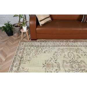 5,2x8,1 ft Large Turkish Rug, Vintage Rug, <b>Brown</b> Yellow Polka dot <b>Wool</b> Rug - Product Image 3