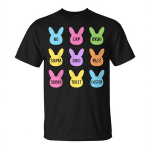 T-shirt unisexe à manches courtes et col rond en coton pour adultes, motif lapin et œuf de Pâques, imprimé numérique, idéal pour les fêtes - Product Image 2