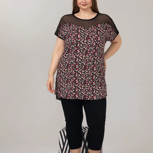 Ensemble Capri en viscose pour femmes grandes tailles, haut à manches courtes, imprimé floral, confortable, respirant, grande taille, vêtements de maison - Product Image 1
