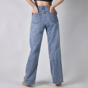 Pantalon en jean ample pour femmes personnalisé, Bangladesh, taille haute, pantalon en coton ample, jambe large, style vintage, extensible, respirant, trou - Product Image 2