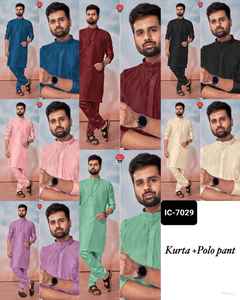 Vêtements ethniques indiens Ment Wear Banglori Silk Kurta and Polo Pant avec taille élastique et motif de poche pour tenue de festival - Product Image 3