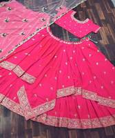 Magnifique Lehenga Choli multicolore pour mariage, broderie, travail de pierres, design moderne, lavable en machine, vêtements ethniques, rose