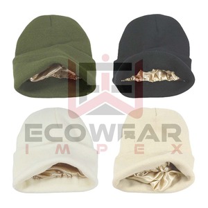 Wholesale Thick Ribbed Embroidered <b>Beanie</b> Custom Knitting Caps Logo Hats Cuffed Acrylic <b>Beanie</b> Luxury Butter Satin Liner <b>Beanie</b> - Product Image 4