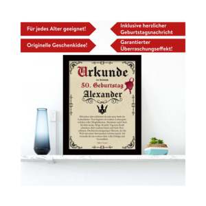 Certificado de Cumpleaños Estilo Pergamino Antiguo, Personalizable con Nombre y Edad Deseados, 30x40 cm, Set de Regalo Empresarial - Product Image 4