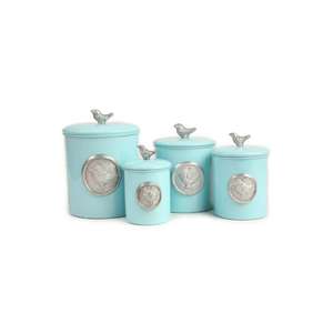Juego de Recipientes Metálicos Azul Pastel con Tapa Decorativa, Elegante Organizador de Cocina para Té, Café, Azúcar y Almacenamiento en Despensa - Product Image 1