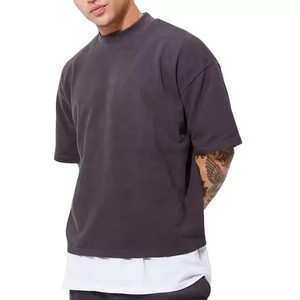 Camiseta de gran tamaño Crop Boxy Fit 100% algodón para hombre, ropa de calle con hombros caídos, logotipo personalizado, Camiseta lisa de calidad de lujo para hombre - Product Image 1