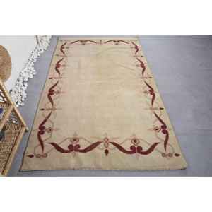 พรมขนสัตว์ตุรกีทรงเรขาคณิตสีแดงสีเบจ4.5 x 7.6ft วินเทจผ้าทอปะต่อแบบถักแบนสำหรับตกแต่งห้องนั่งเล่นยางความหนา10มม. - Product Image 1