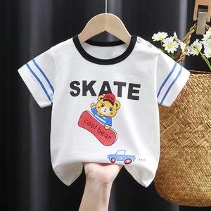 Camiseta de cuello redondo, transpirable, cómoda, absorbente de sudor, algodón de dibujos animados para niños, ropa de verano para niños de 1 a 7 años - Product Image 2