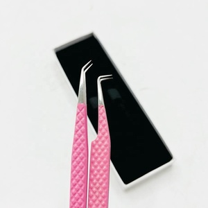 Pinzas de extensión de pestañas de etiqueta privada a granel, juego de pinzas recubiertas de polvo rosa con logotipo personalizado, pinzas para pestañas de 45 grados y 90 grados - Product Image 3