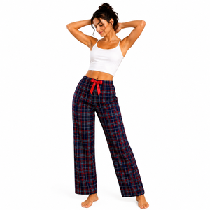 Vente en gros de pantalons amples en viscose satinée rayée pour femmes, respirants, à taille élastique, avec logo sur le devant, longueur intégrale, sur mesure, fabriqués en Turquie, pour la détente - Product Image 1