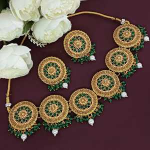 Indain mayorista joyería Faux Kundan CZ cristal gargantilla collar redondo Faux perla gota pendientes conjunto joyería nupcial para mujer - Product Image 2