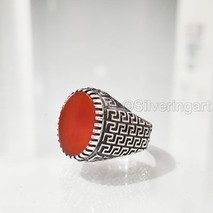 Bague en argent sterling 925 pour homme, pierre précieuse onyx rouge naturel, pierre de naissance de décembre, toutes tailles, bijoux arabes orientaux, vente en gros - Product Image 1