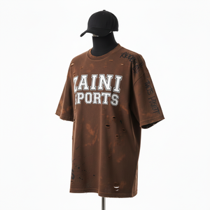 Women Oversize Tshirt Premium 240 GSM Cotton Jersey Acid Wash Brown <b>Distressed</b> Look Screen Print Custom Women Cotton T-Shirt - Product Image 5