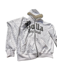 Factory Made Custom Logo Rhinestone Acid Wash Puff Printed Zipper <b>Hoodies</b> <b>Winter</b> Streetwear Hooded Zip up Sweatshirt for Unisex - Product Image 2