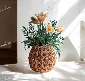 Jardinières de jardin modernes en bambou fabriquées à la main et pots de fleurs en osier avec motif de panier pour usage domestique bon marché - Product Image 2