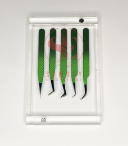 New Style Private <b>Label</b> Stainless Steel Eyelash Tweezers Christmas Green Color <b>Applicator</b> Volume Tip Sustainable Eco-Friendly - Product Image 4