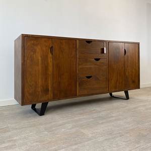 Handcrafted Solid Wood <b>Sideboard</b> in Brown Mango Wood Modern Ethnic Accent Cabinet <b>for</b> Living Room Dining <b>Kitchen</b> Storage - Product Image 3
