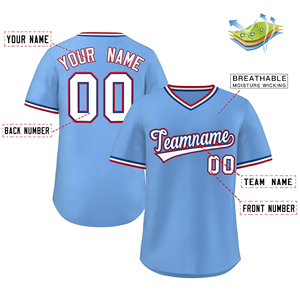 Maillot de baseball bleu clair personnalisé pour homme, boutonné, respirant, uniforme d'équipe sublimé, nom et numéro cousus, 100% polyester - Product Image 2