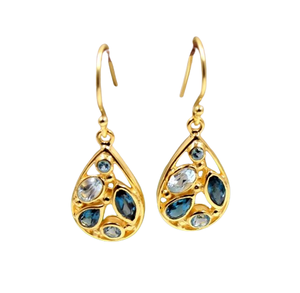 Pendientes colgantes para niñas, pendientes de piedra azul para niñas de plata para mujeres, pendientes de piedras preciosas de Topacio Azul, joyería de plata de ley sólida 925 - Product Image 1