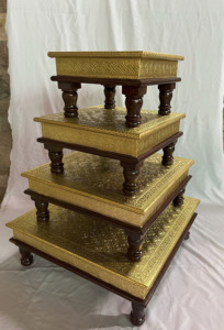Handmade Handicraft Wooden Brass Fitted Inlay Bajot Chowki Set Of 4 For Pooja <b>Unit</b> Wedding Gift For Home Hotel And Pooja <b>Unit</b> - Product Image 4