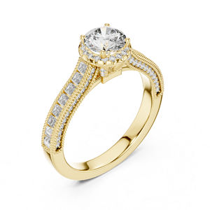 Anillo de Compromiso de Oro Amarillo de 14K con Diamantes Redondos y Talla Baguette |   Diamante Cultivado Nuevo - Product Image 6