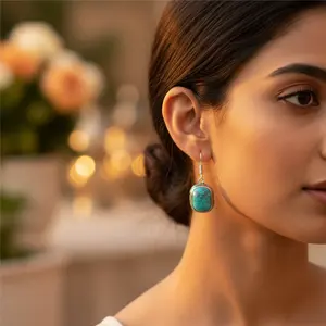 Women's Fashion <b>Drop</b> <b>Earrings</b> with Silver <b>Red</b> Coral Turquoise Elegant Jewelry Design - Product Image 2