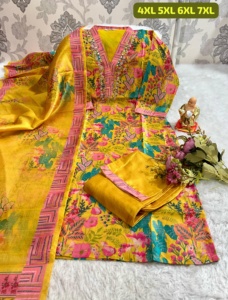 Designer Premium Quality Exclusive Latest Ethnic Jarna Silk Printed And Hand Work Kurti Pant Dupatta - Product Image 4