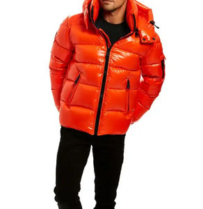 Veste bomber en satin d'hiver pour homme OEM, doublure en laine, imperméable, capuche, décoration en fourrure, rembourrage en duvet, logo, design à bulles, manteaux unisexes - Product Image 1