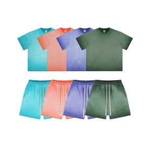 Vente en gros de t-shirts ensemble court sweat ensemble 2 pièces ensembles t-shirt et short pour hommes surdimensionné délavé 100% coton t-shirt pour hommes - Product Image 1