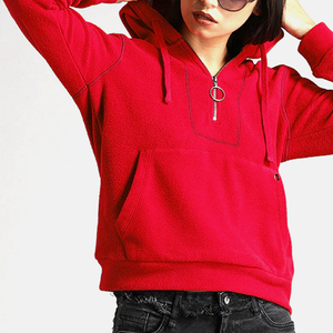 เสื้อฮู้ดผู้หญิงผ้าฟลีซผสมคอตตอนและโพลีเอสเตอร์ ปรับขนาดได้ สีพื้น สำหรับผู้ใหญ่ - Product Image 4