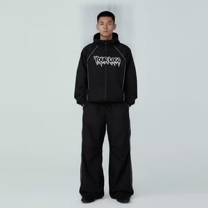 <b>Men's</b> Custom Hooded Tracksuit Set Solid <b>White</b> Loose Fit Zipper Front Windbreaker Streetwear Sweatsuit Full Length <b>Pant</b> - Product Image 1