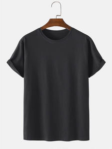 T-shirts pour hommes en coton 100% de haute qualité, style décontracté, tricotés, manches courtes, col rond, couleur unie - Product Image 2