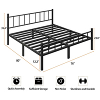 Cadre de lit moderne en métal pleine grandeur avec tête de lit, pied de lit, sommier et rangement, plateforme à lattes en acier de 14 pouces pour hôtel et villa