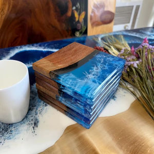 Custom Resin <b>Coaster</b> Set, Personalized Round Epoxy <b>Drink</b> <b>Coasters</b> with Glitter or Flowers, Creative Stone Gifting Idea - Product Image 1