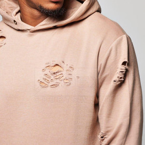 Street Style Custom Oversize Distressed <b>Hoodies</b> Blank <b>Plain</b> Bulk Winter Men's Distressed <b>Hoodies</b> - Product Image 4