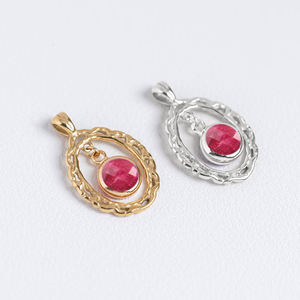 925 plata esterlina rubí piedra natal CZ encanto alambre ovalado colgante Boho DIY joyería fina suministros a granel piedra natal encantos - Product Image 1