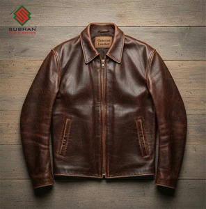 Chaqueta de Cuero Sintético Marrón Hecha a Mano para Hombre |   Chaqueta Bomber Casual Estilo Motero Vintage |   Ropa de Motociclista Clásica Retro con Forro de Lana - Product Image 1