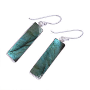 Pendientes de aro de estilo bohemio de Plata de Ley 925 hechos a mano regalo de boda labradorita Baguette piedra preciosa diseñador Simple 925 sello - Product Image 4