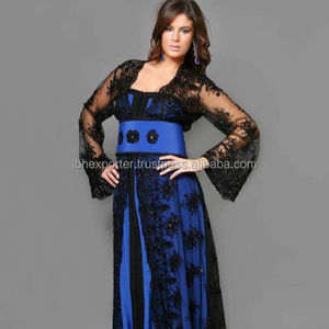 Caftan à la mode 2 pièces avec soie et filet transparent avec ceinture - Product Image 1