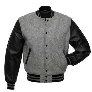 Chaqueta Varsity de lana con mangas de cuero y bordado personalizable para equipo personalizado hecho en Pakistán - Product Image 1